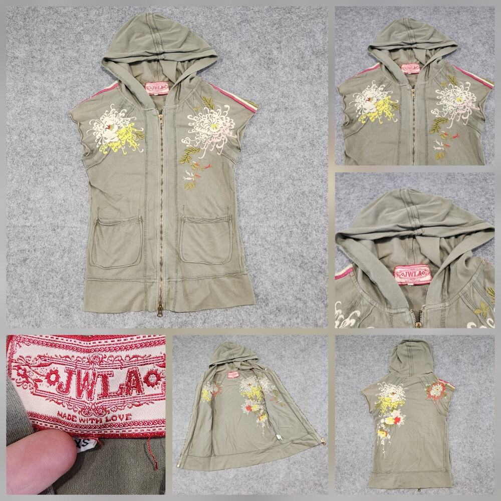 JWLA Johnny Was Womens XS Floral Embroidered‎ Full Zip Sleeveless Hoodie READ